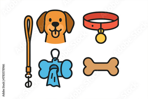 Collection of essential dog care and accessory symbols