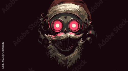 Evil Cyber Santa Face Vector Illustration. Christmas Horror Concept, Wallpaper
