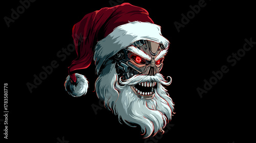 Evil Cyber Santa Face Vector Illustration. Christmas Horror Concept, Wallpaper
