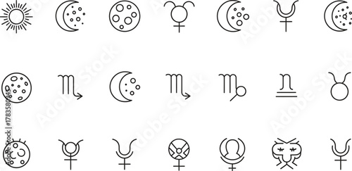 Astrology and cosmic symbols line art for spiritual design