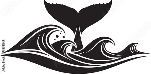 Majestic Whale Tail Emerging From Rolling Ocean Waves Graphic Design