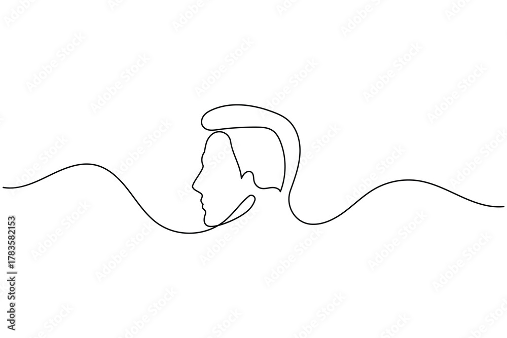 Obraz premium Man face profile continuous one line drawing minimalist style isolated outline illustration