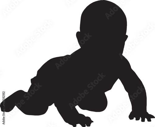 Silhouette of a baby crawling on the floor against white background
