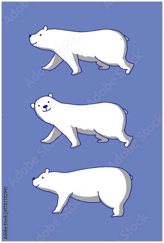 北極の自然を歩くしろくまのイラストセット（環境・エコ・動物デザイン）