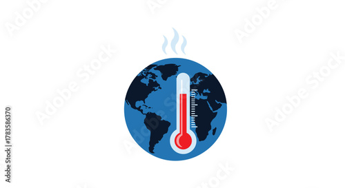 Earth with thermometer showing rising temperatures a climate change silhouette