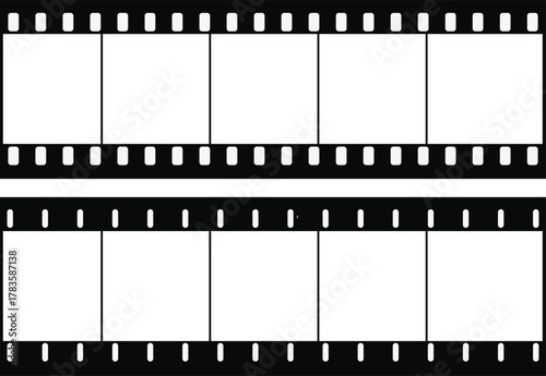 Double filmstrip frame template with blank white frames on transparent background