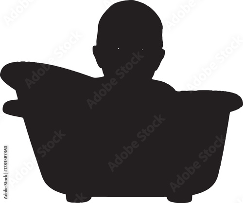 Baby silhouette in bathtub isolated vector illustration on white background