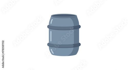 A stylized bluegray metal keg or barrel with rounded top and bottom