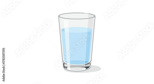 A transparent drinking glass filled about twothirds with light blue liquid isolated on white