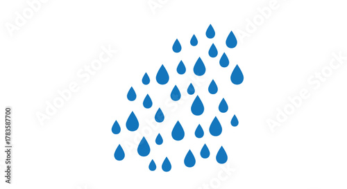 Blue raindrop pattern on a white background forming a vertical cluster