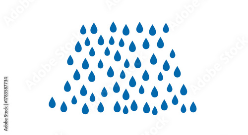 Blue teardrop shapes arranged like falling rain against a white background