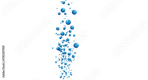 Column of rising blue bubbles against a white background