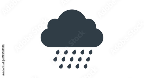 Dark gray cloud icon with rain falling below against a white background