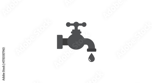 Dark gray outdoor spigot with a single water droplet falling