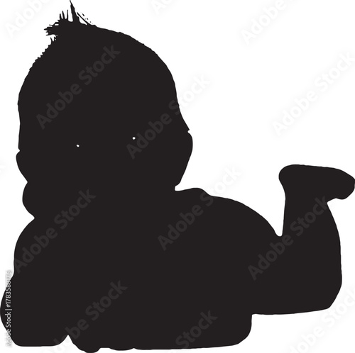 Silhouette of a baby raising its arm in a cute way