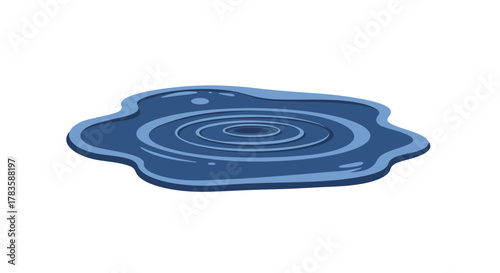 Illustration of a dark blue puddle with concentric water ripples on a white background