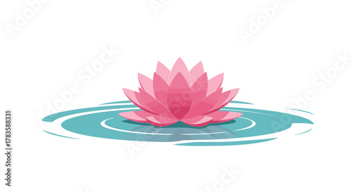 Pink lotus flower floating on bluegreen water with ripples