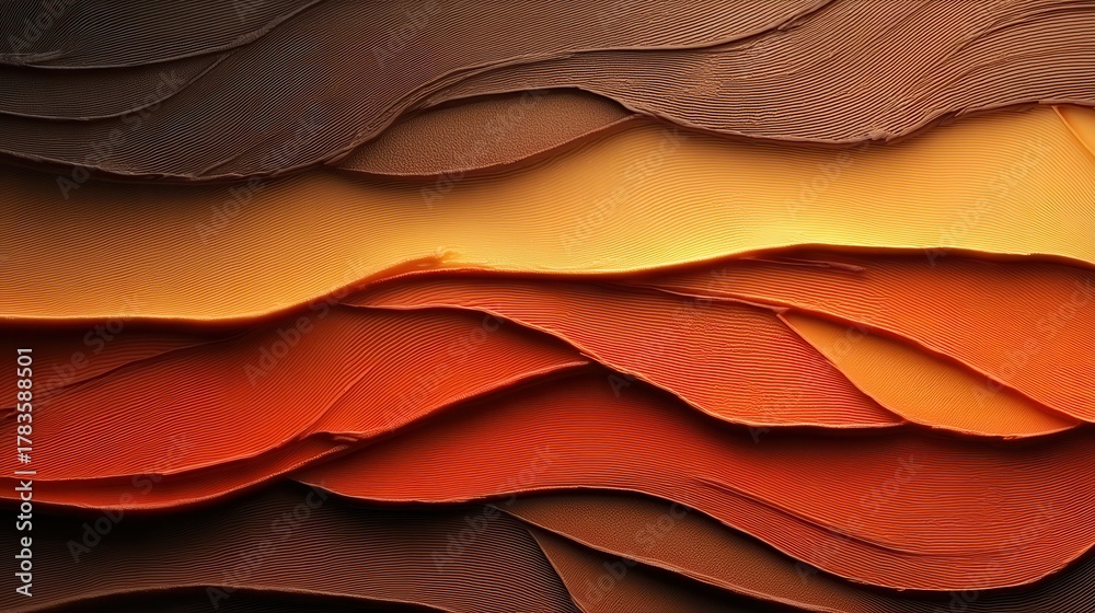 Obraz premium Blended Brown, Orange, and Yellow Brush Strokes Forming Abstract Landscape at Sunset