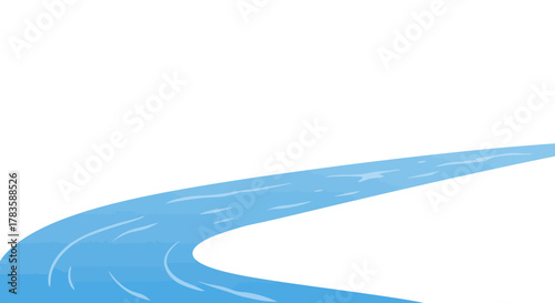Stylized blue river curving across a white background