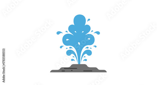 Stylized blue water erupting from dark gray ground or rock formation