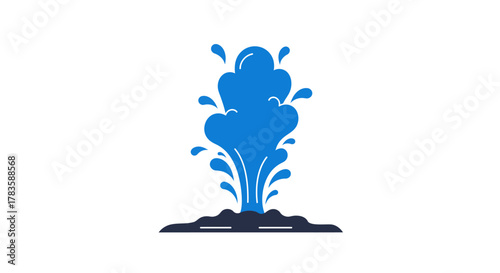 Stylized blue water eruption from a dark ground surface
