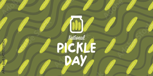 National Pickle day banner design template with text and pickled cucumbers in jar. Pickle day logo ,icon, flyer and greeting card. 14 november national day of pickled cucumber or pickle day