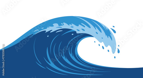 Stylized illustration of a large cresting ocean wave against a white background