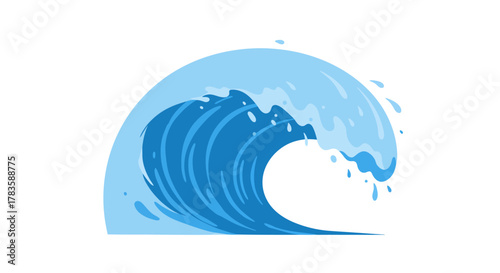 Stylized illustration of a large curling ocean wave against a white background