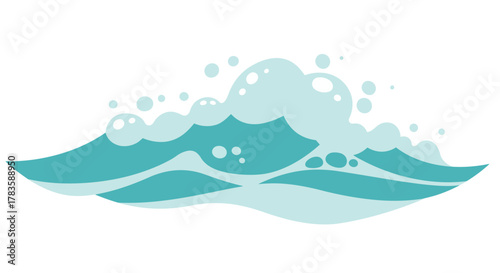 Stylized turquoise waves and white foam illustration on a white background