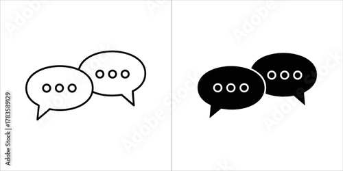 Two speech bubbles with ellipses, one outlined and one solid black, symbolizing conversation or communication