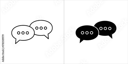 Two speech bubbles with ellipses inside, one black and one white