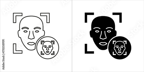 Facial recognition icon with outline and solid fill versions