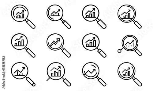 Business and Office Line Icons Bundle – Finance, Growth, Presentation, Cloud Storage, Project Management, and Target Goal Outline Symbol Set for Web, App, and Infographic Design