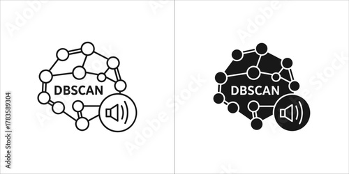 Dbscan algorithm icon with sound symbol, representing data clustering and audio analysis