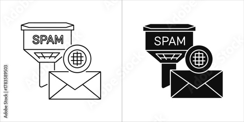 Spam filter icon with envelope and grid symbol, representing email security and junk mail