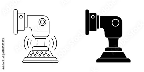 A black and white icon representing a mechanical joint with a sensor