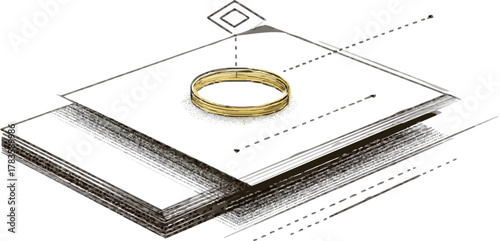 Jewelry Display: Ring in Black and Gold on White Paper