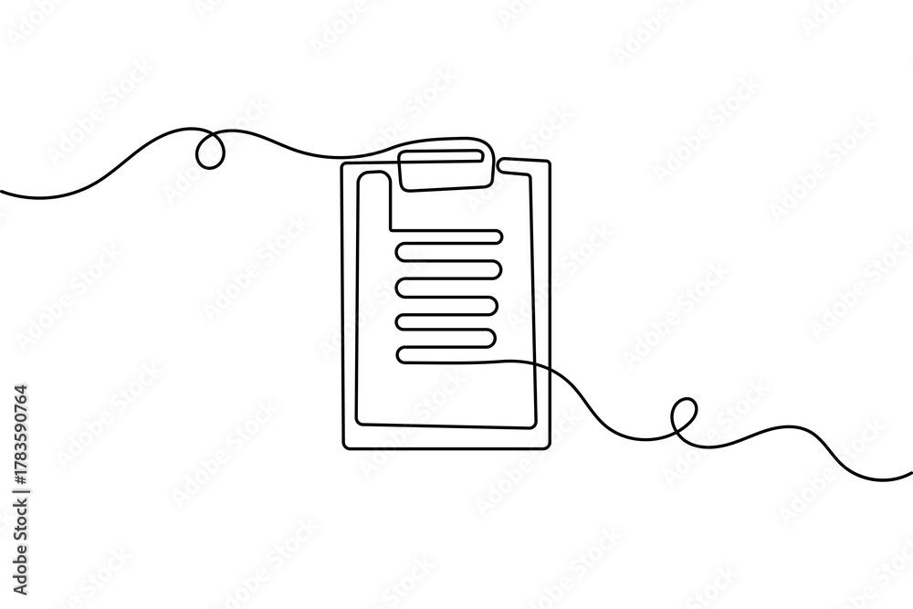 Obraz premium Continuous one line drawing of clipboard with a checklist minimalist style isolate outline vector illustration 
