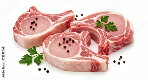 Raw Pork Chops with Peppercorns and Parsley meat