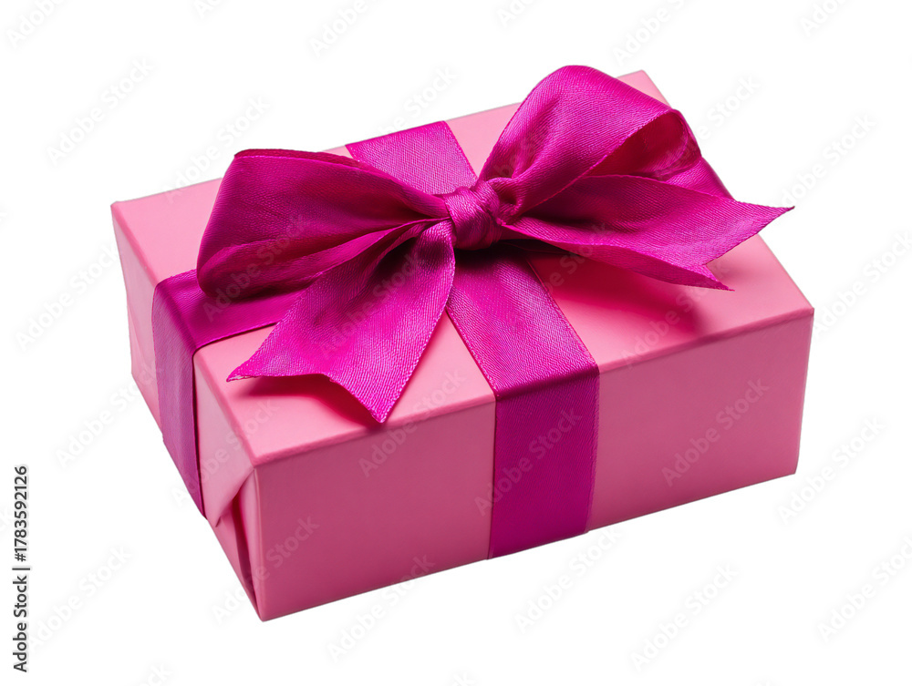 Obraz premium Pink gift box with magenta ribbon bow isolated on transparent background