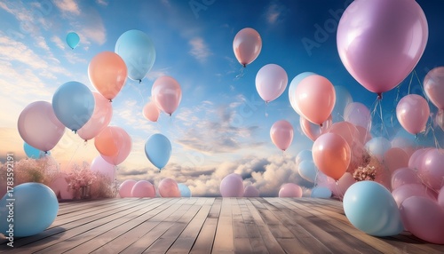 pastel balloons floating in a dreamy sky celebration joy and whimsy abound here