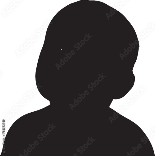 Black Silhouette of a Young Child Against White Background Portrait