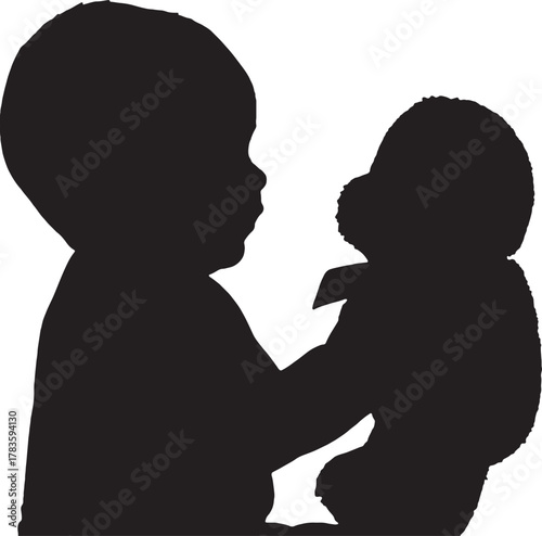 Silhouette of Baby holding Teddy Bear Affectionate Childhood Bonding and Love