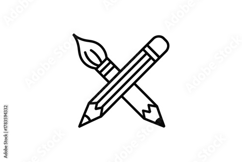 A paintbrush and pencil are crossed to symbolize art and creativity.
