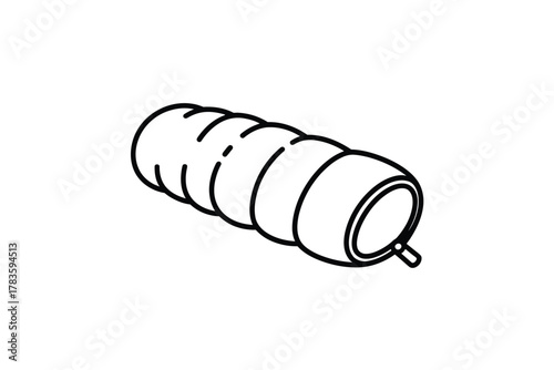 A simplified line drawing depicts a stylized baked pastry roll with a hollow center.