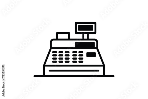 A simple line art illustration of a cash register.