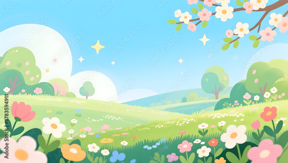 Fototapeta premium Floral scenery blooming in spring countryside landscape