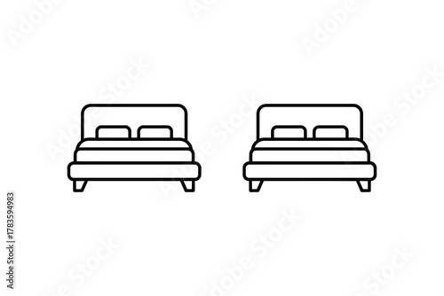 Two identical double beds depicted with clean line art on a white background.