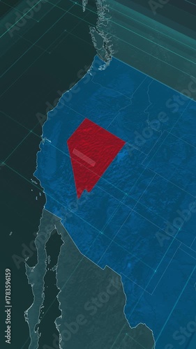 Vertical portrait, zoom in to the map of Nevada state, with text and textless