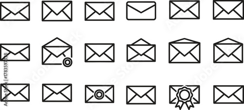 Set of mail envelope outline icons on white background vector illustration